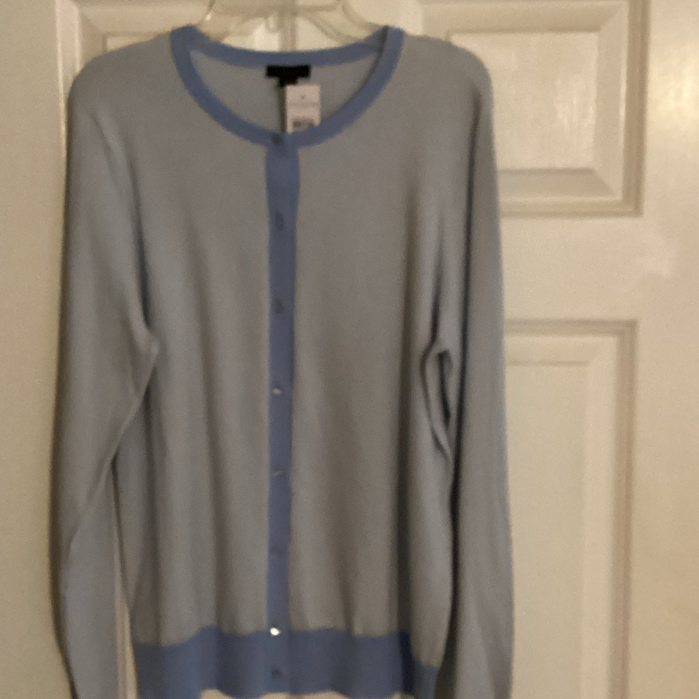 Ann Taylor Factory Light Blue and Royal Blue Button Cardigan